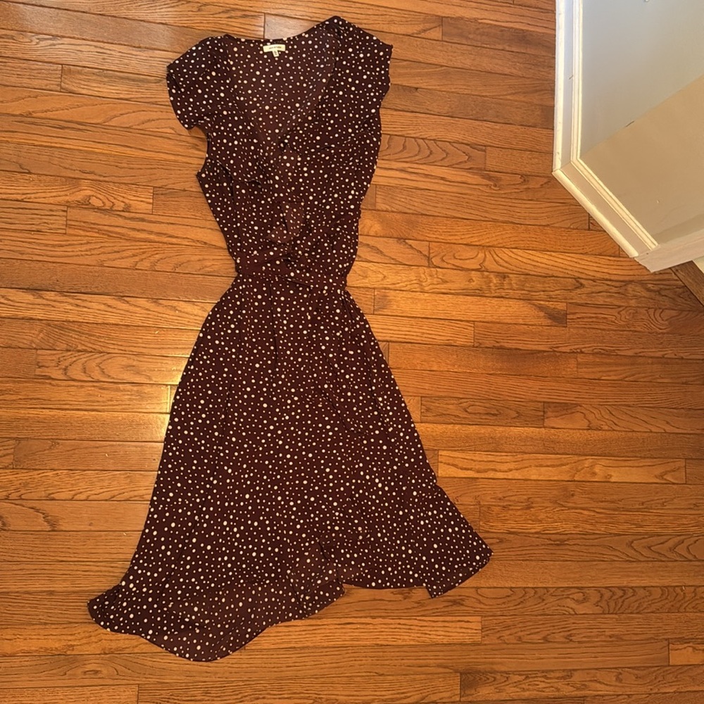 Elegant Brown Polka Dot Dress